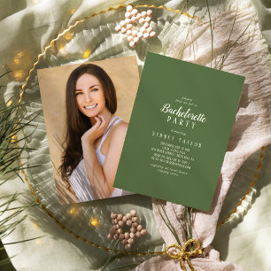 Simple Minimalistisch Dark Sage Foto Bachelorette Einladung