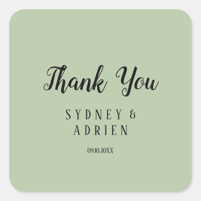 Simple Minimalistisch|Sage Wedding Thankyou Bevorz Quadratischer Aufkleber (Vorderseite)