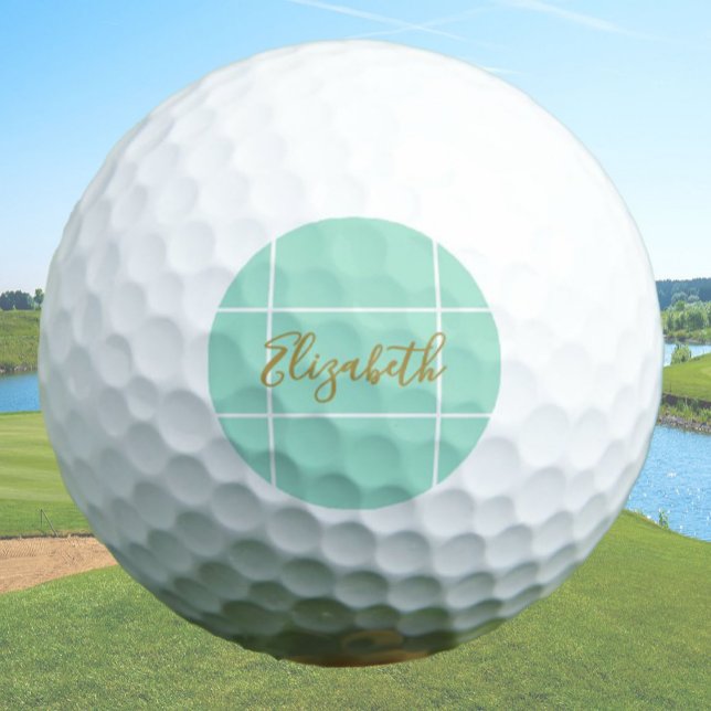 Simple mint green minimalist custom name ladies  golfball (Von Creator hochgeladen)