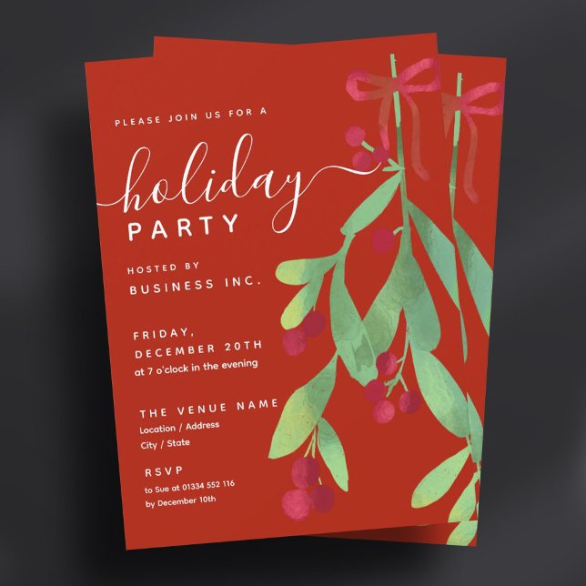 Simple Mistletoe Corporate Xmas Party Red Einladung (Simple Mistletoe Corporate Xmas Party Red Invitation)