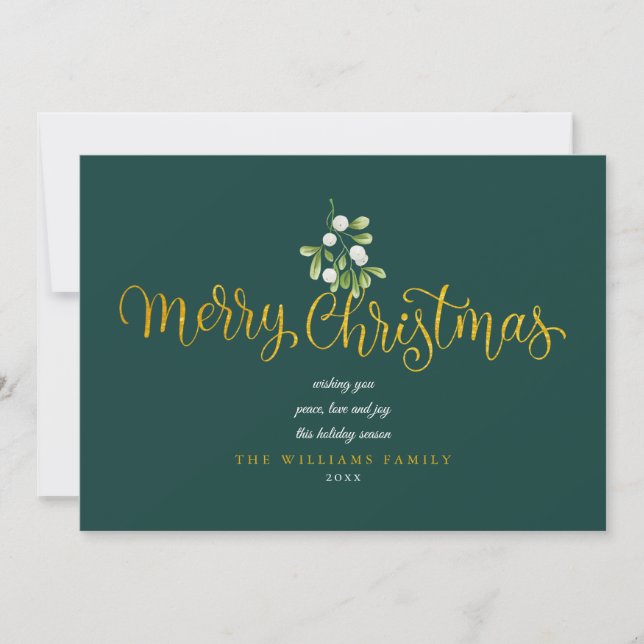 Simple Mistletoe Gold Script Frohe Weihnachten (Vorderseite)