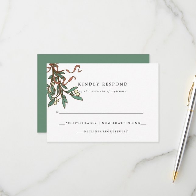 Simple Mistletoe Holiday Wedding RSVP Karte (Vorderseite/Rückseite Beispiel)