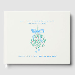 Simple Mistletoe Kisses Blue Boy Baby Shower Gästebuch