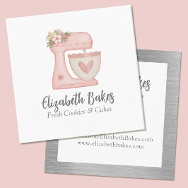 Simple Mixer Floral Cake Bakery Business Card Quadratische Visitenkarte