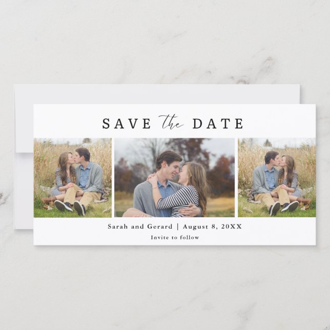 Simple Modern 3 Photo Wedding Save the Date (Vorderseite)