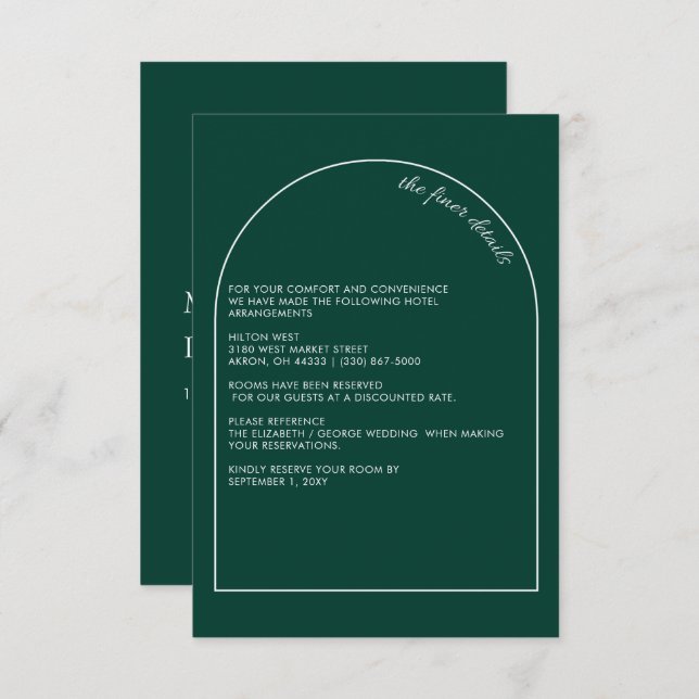 Simple Modern Arch Emerald Green Wedding Begleitkarte (Vorne/Hinten)
