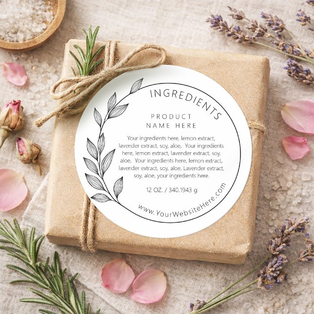 Simple Modern Asymmetrical Wreath Ingredients Runder Aufkleber (Simple Modern Asymmetrical Wreath Ingredients Classic Round Sticker)