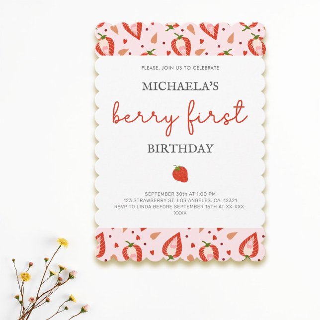 Simple Modern Berry First Geburtstag Einladung (Von Creator hochgeladen)