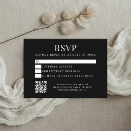 Simple Modern Black and White Wedding RSVP Karte