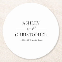 Simple Modern Black and White Wedding Runder Pappuntersetzer