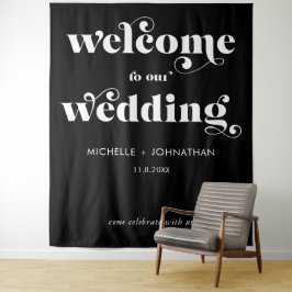 Simple Modern Black & White Wedding Welcome Wandteppich