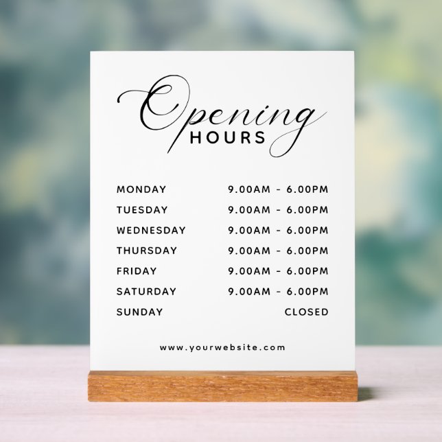 Simple Modern Business Opening Hours Display Acrylschild (Neutral)