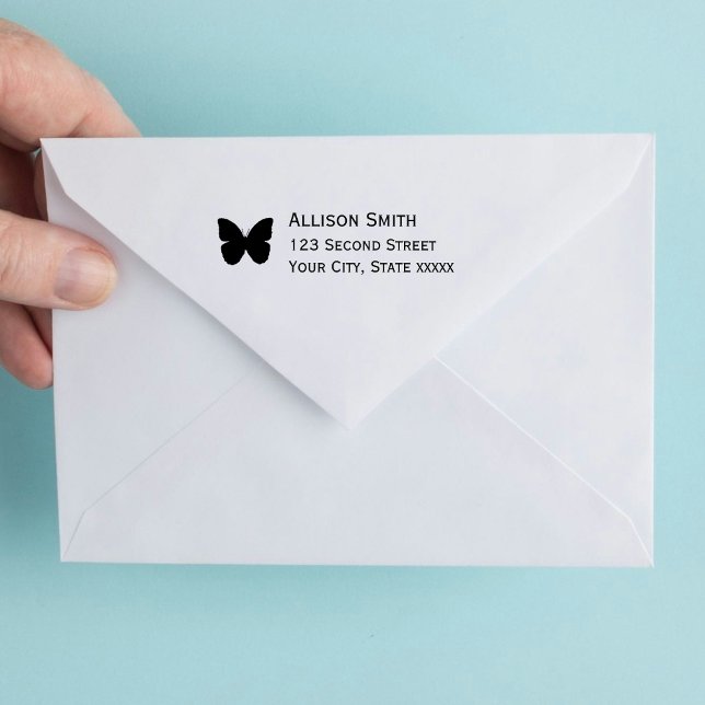Simple Modern Butterfly Black Address Permastempel (Von Creator hochgeladen)