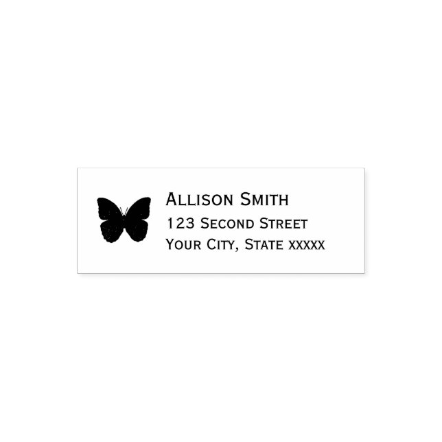 Simple Modern Butterfly Black Address Permastempel (Design)