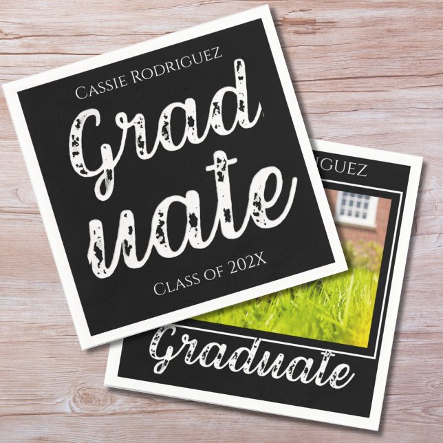 Simple Modern Calligraphy Graduation Black Serviette (Von Creator hochgeladen)