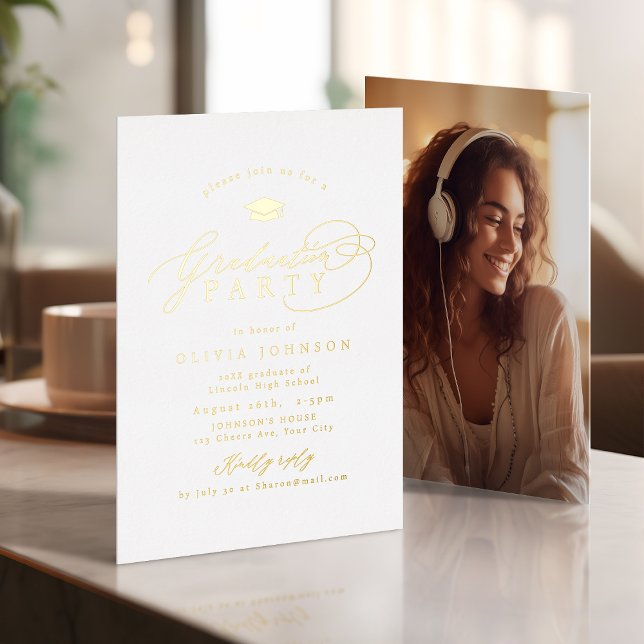 Simple Modern Calligraphy Photo Graduation Folieneinladung (Simple Modern Calligraphy Photo Graduation Foil Invitation)