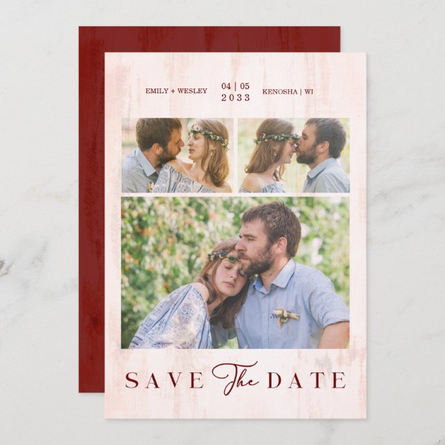 Simple Modern Collage Wedding Couple 3 Photos (Vorne/Hinten)