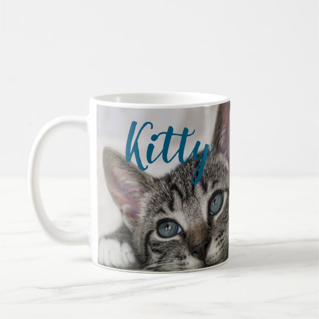 Simple Modern Custom Cat Name and Photo  Kaffeetasse (Links)