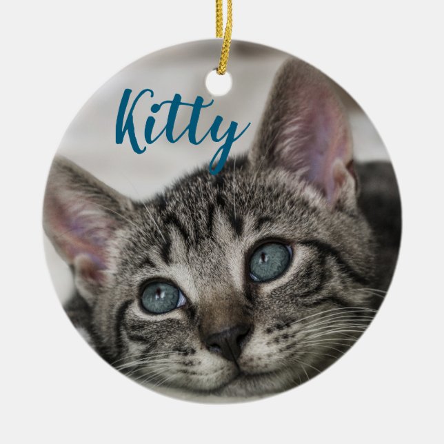 Simple Modern Custom Cat Name and Photo  Keramik Ornament (Vorne)