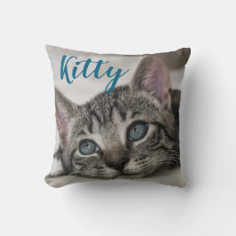 Simple Modern Custom Cat Name and Photo Kissen