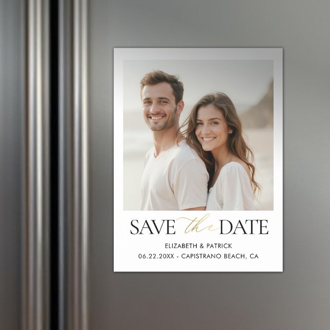 Simple Modern Elegant Calligraphy Gold Wedding Magneteinladung (magnet save the date wedding black white gold simple modern minimalist elegant calligraphy)