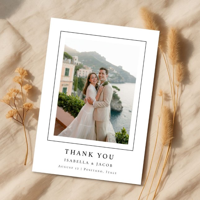 Simple Modern Elegant Destination Wedding Photo Dankeskarte (Von Creator hochgeladen)