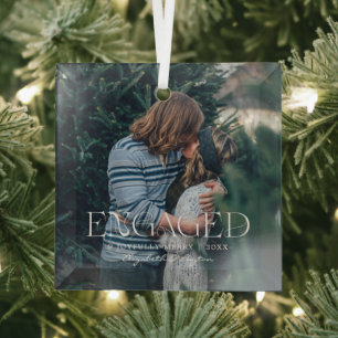 Simple Modern Elegant Engaged Photo   Christmas Ornament Aus Glas