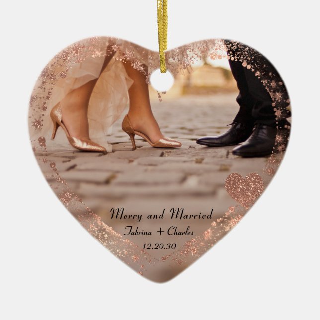 Simple Modern Elegant Married 2 Photo Christmas  Keramik Ornament (Vorne)