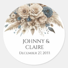 Simple Modern Elegant Pampas Grass Minimalist  Runder Aufkleber