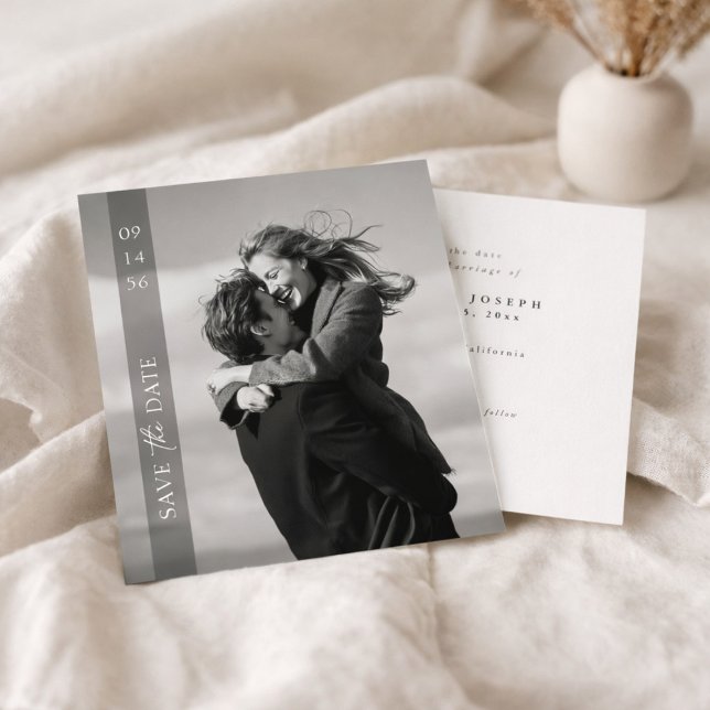Simple Modern Elegant Photo Vertical Date Wedding Save The Date (Von Creator hochgeladen)