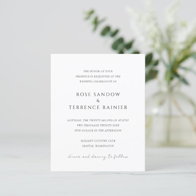 Simple Modern Elegant Wedding Invitation (Stehend Vorderseite)