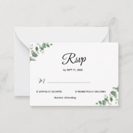Simple Modern Eucalyptus Greenery Wedding RSVP Car Mitteilungskarte