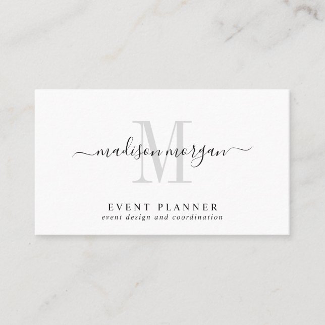 Simple Modern Event Planner Script Monogram Visitenkarte (Vorderseite)