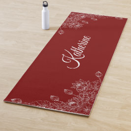 Simple Modern Floral Script Name Burgundy Lotus Yogamatte