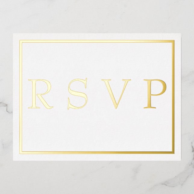 Simple Modern Gold Border Wedding RSVP     Folie Einladungspostkarte (Vorderseite)