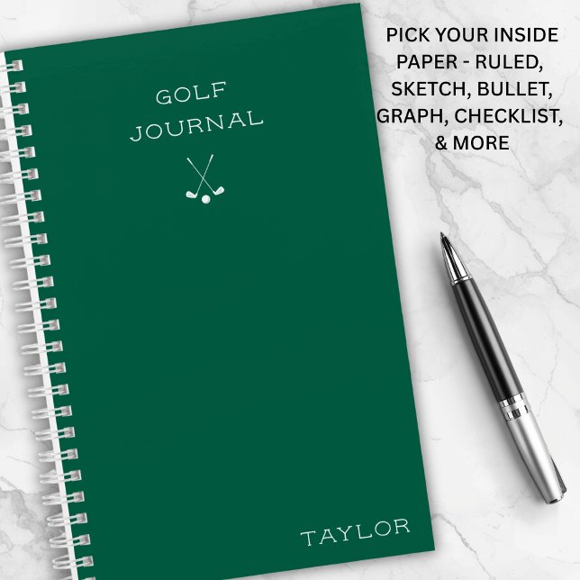 Simple Modern Golf Journal Personalized Name Green Notizbuch (Personalized with your name for a custom feel.)
