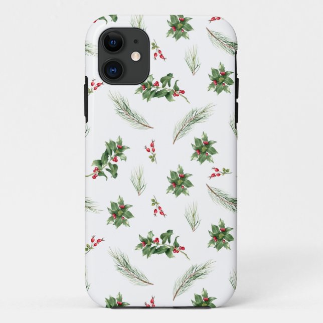 Simple Modern Holly Berry Weihnachtsmuster Case-Mate iPhone Hülle (Rückseite)