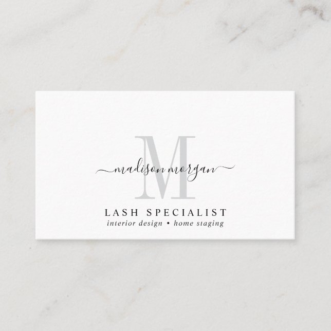 Simple Modern Lash Specialist Script Monogram Visitenkarte (Vorderseite)