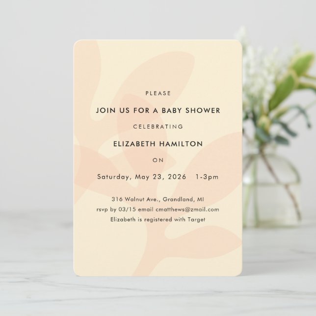 Simple Modern Leaf Design Baby Shower Invitation Einladung (Stehend Vorderseite)
