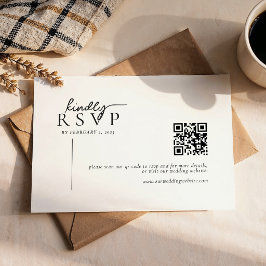 Simple Modern Line Script Qr Code Wedding RSVP Karte
