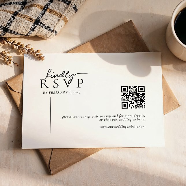 Simple Modern Line Script Qr Code Wedding RSVP Karte (Von Creator hochgeladen)