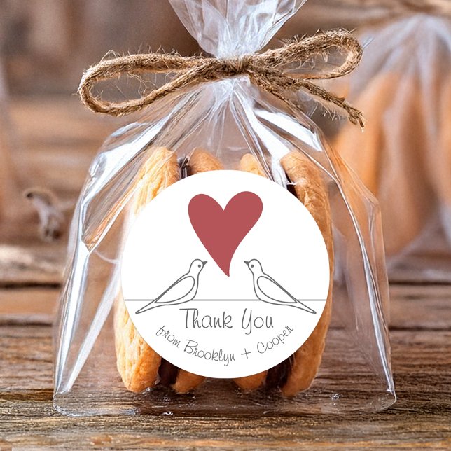 Simple Modern Love Birds Red Heart Vielen Dank Runder Aufkleber (Von Creator hochgeladen)