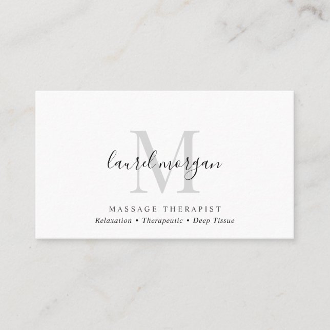 Simple Modern Massage Therapist Script Monogram Visitenkarte (Vorderseite)