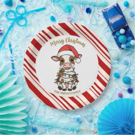 Simple modern merry christmas calf Cow OX pattern Pappteller