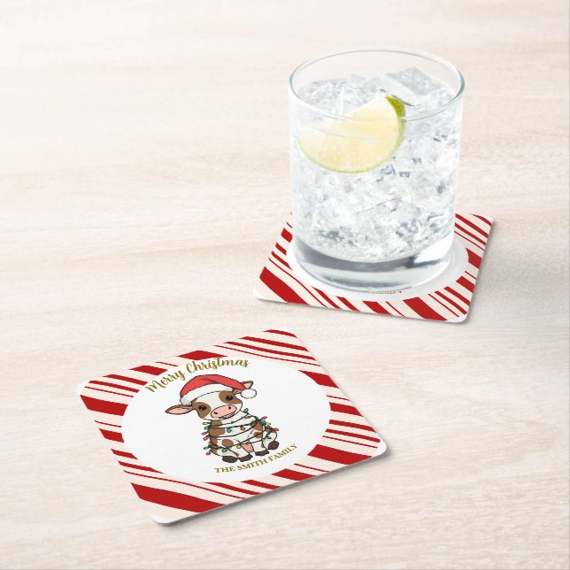 Simple modern merry christmas calf Cow OX pattern Rechteckiger Pappuntersetzer (Vor Ort)