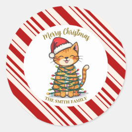 Simple modern merry christmas kitten CatMAS patter Runder Aufkleber
