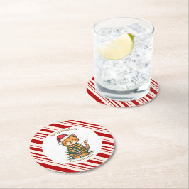 Simple modern merry christmas kitten CatMAS patter Runder Pappuntersetzer