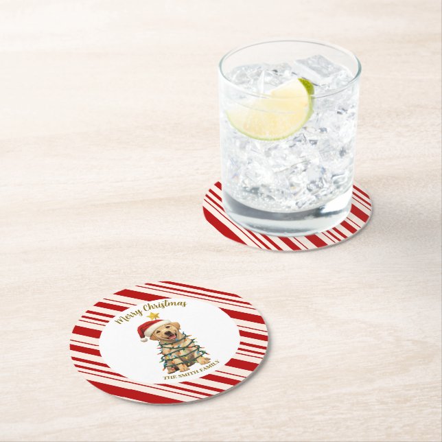 Simple modern merry christmas  Lab puppy dog patte Runder Pappuntersetzer (Vor Ort)