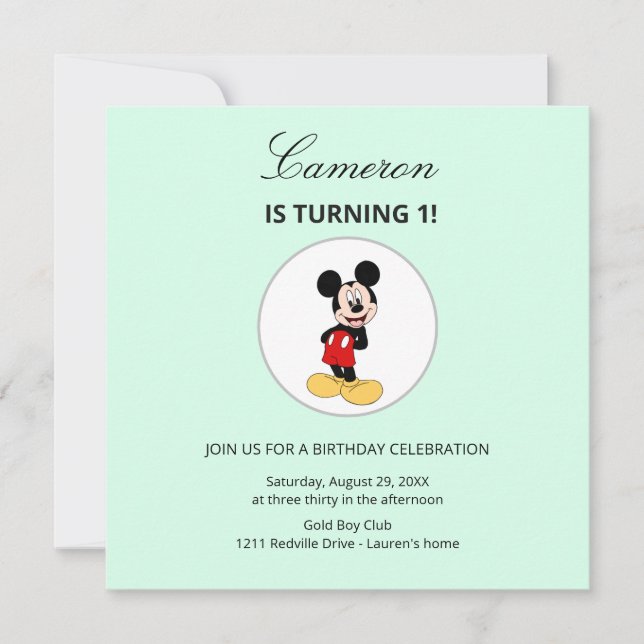 Simple Modern Mickey Mouse Disney Birthday Einladung (Vorderseite)