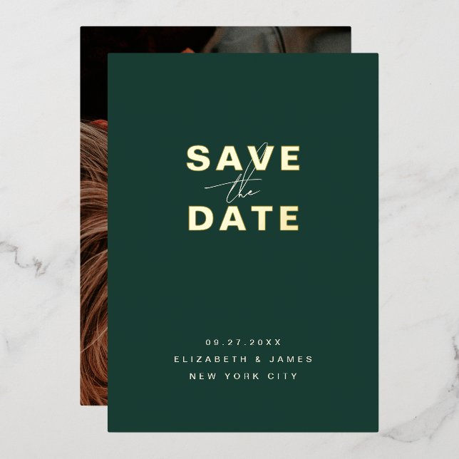 Simple Modern Minimal Emerald Green Save The Date  Folieneinladung (Vorderseite/Rückseite)